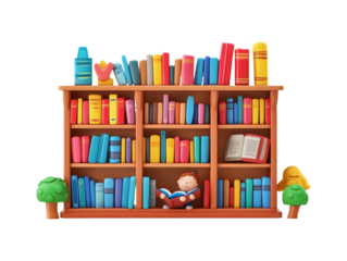 Colorful 3D Plasticine Library Bookshelf with Books and Characters
