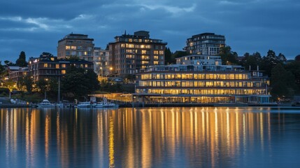 Fototapeta premium Evening Light with Dramatic Reflections on Water