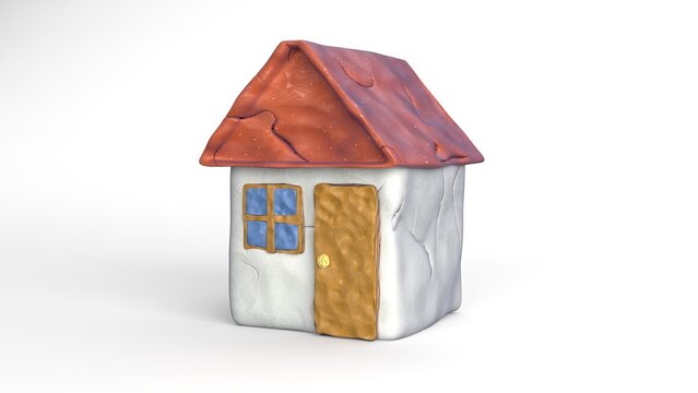 Casa em Moldada em Plasticina numa imagem renderizada em 3D
