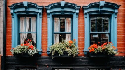 Historical Building with Flower Boxes in Windows