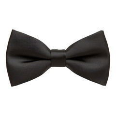 Elegant black bow tie perfectly tied, isolated on white, symbolizing sophistication and formal style.