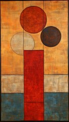 Abstract Composition Balancing Harmony of Colorful Circles and a Dominant Red Rectangle