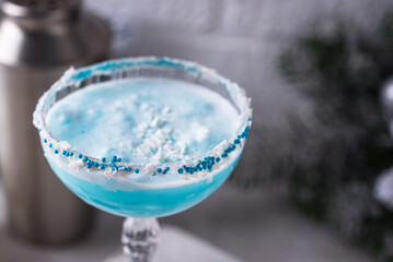 Christmas cocktail with blue curacao