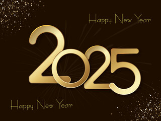 Happy new year 2025 banner illustration template with Elegant gold text with light.Elegant 2025 New Year Celebration, Modern 2025 New Year Design, Festive 2025 Happy New Year