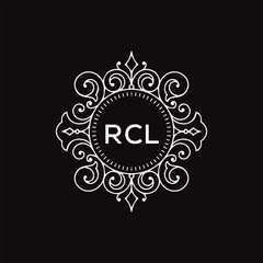 RCL letter logo design with black background in illustrator, vector logo modern alphabet font overlap style. calligraphy designs for logo, Poster, Invitation, etc.	