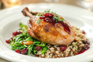 Roasted Game Hen with Wild Rice and Cranberry Sauce