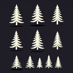 Obraz premium Pine icon set or a Fir tree vector set, you'd typically find a series of vector illustrations representing various styles of pine or fir trees.