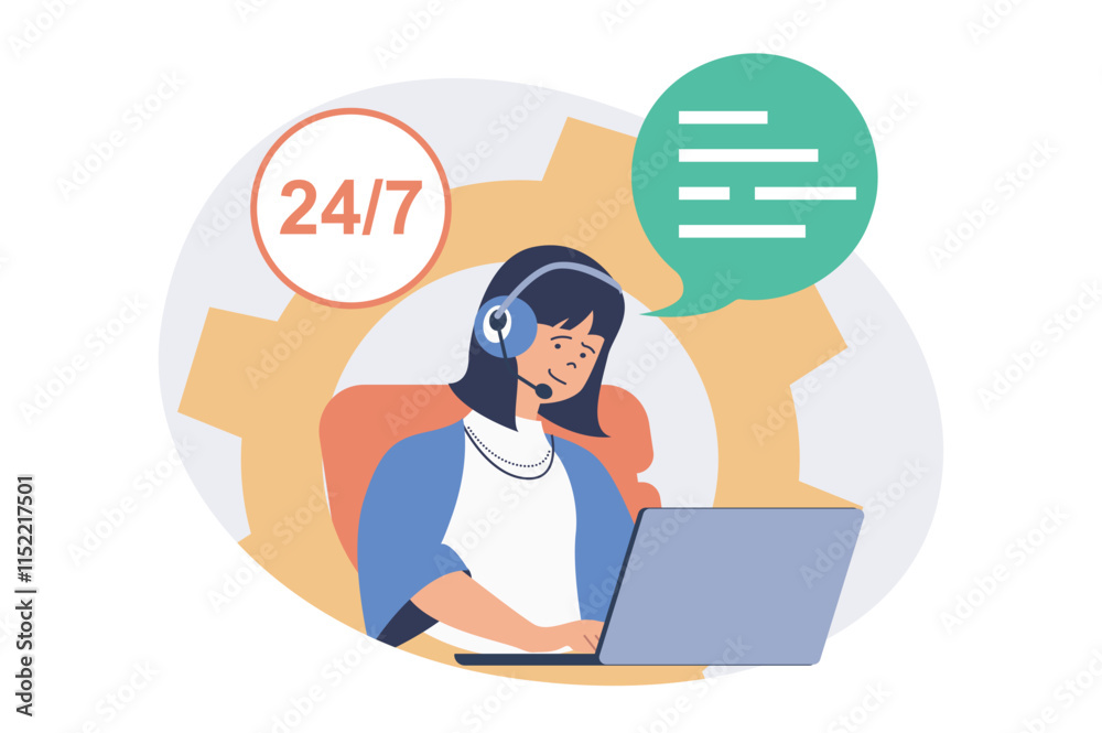 Aufkleber call center web concept with flat cartoon people for website design.