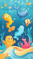Colorful Cartoon Fish Swim Underwater Scene