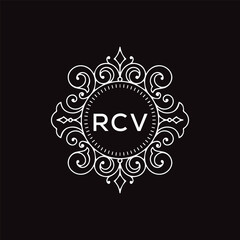 RCV letter logo design with black background in illustrator, vector logo modern alphabet font overlap style. calligraphy designs for logo, Poster, Invitation, etc.	