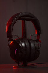 a black headphones is on the table