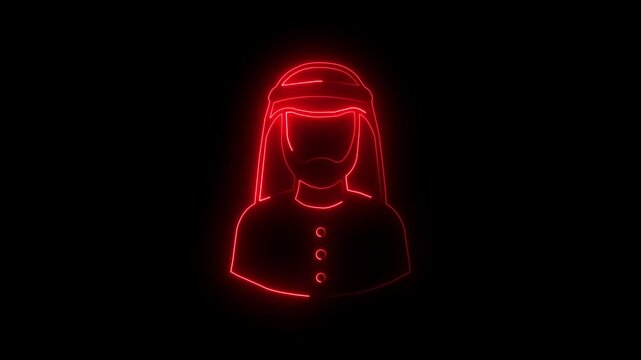 Glowing neon line Nun icon isolated on black background. Sister of mercy. 4K Video motion graphic animation