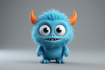 Obraz premium a close up of a blue furry monster with orange horns