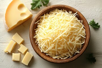 A bowl of cheese and a bowl of cheese shavings