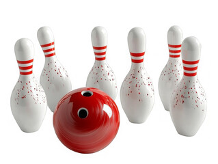 Striking down pins with a bowling ball, cut out
