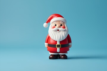 there is a small santa claus figurine on a blue background