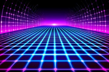 Futuristic Neon Grid with Vibrant Colors and Abstract Background