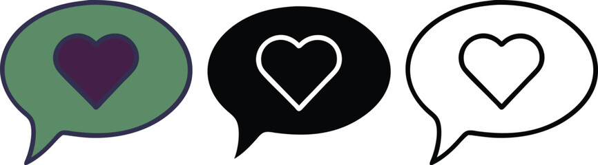 Three Speech Bubbles Hearts, Love, Communication, Design Variations