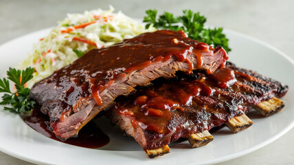 american bbq ribs cooking on grill