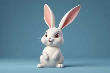 there is a white rabbit with pink ears sitting on a blue surface