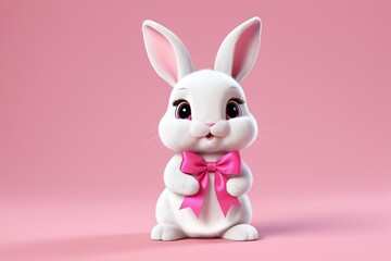 Fototapeta premium there is a white rabbit with a pink bow on its head