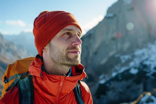 Photo of male traveler in mountains created by generative AI