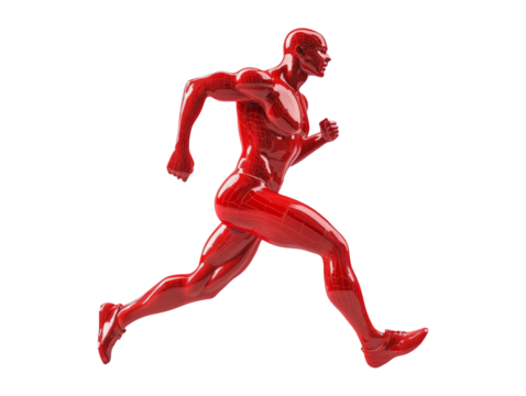 Red Running Man Figure Isolated on Transparent Background for Design