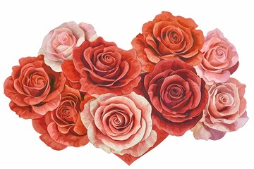 Obraz premium Beautiful Heart Shape Arrangement of Red and Pink Rose Flowers
