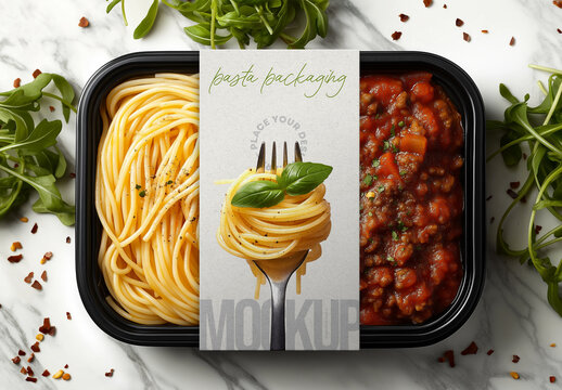 Pasta Packaging Mockup &ndash; Ready Meal Box Scene for Italian Food Branding and Label Design