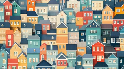 Colorful houses in a vibrant neighborhood showcase diverse architectural styles.