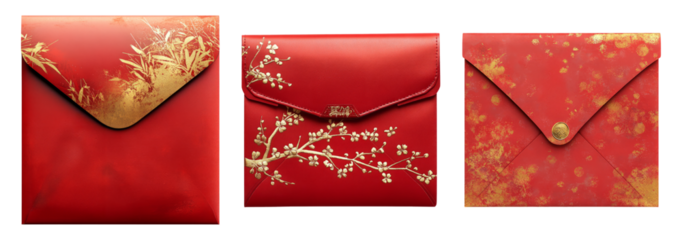 Elegant Red Envelopes on Transparent Background