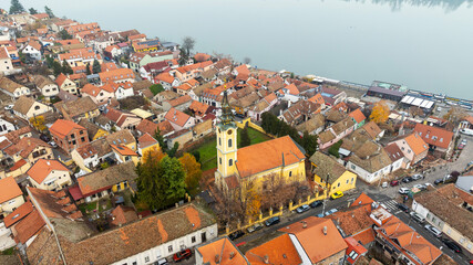 Aerial view of Zemun old town in Belgrade, Serbia
A scenic panoramic observation of Belgrade's cityscape, with its picturesque houses and historic churches lining the banks of the Danube River.