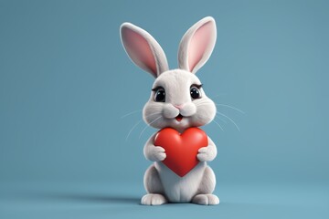 araffe bunny holding a heart in its paws on a blue background