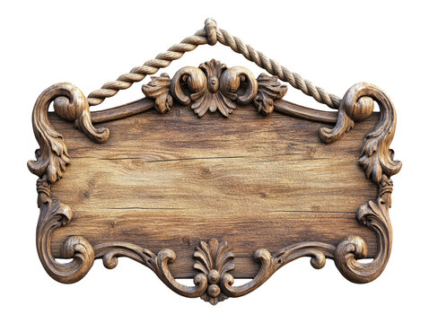 Ornate 3D Signpost with Rope and Intricate Carvings Isolated