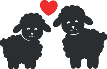 Cute Cartoon Sheep with Heart Vector Illustration