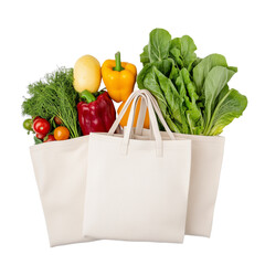 Reusable grocery bags with fresh vegetables  

