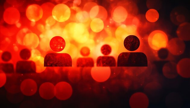 Crowd of People Icons on a Fiery Red Background, A Conceptual Image for Social Media.