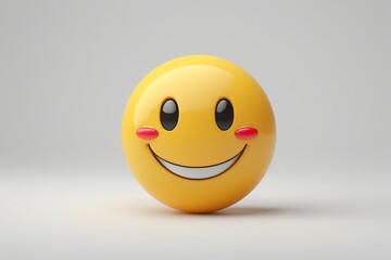 yellow smiley face with red nose and eyes on a plain surface