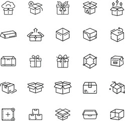 Open Box Icons Packaging, Delivery, Gift, Shipping, Cardboard