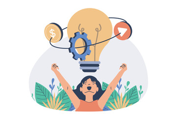 Creative business web concept with flat cartoon people for website design.