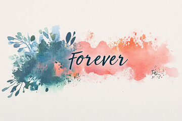 Obraz premium Beautiful watercolor artwork featuring the word forever surrounded by colorful floral designs