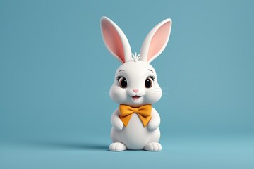 there is a white rabbit with a yellow bow on its neck