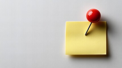 Yellow sticky note with red pushpin on gray background