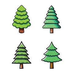 set of christmas trees vector icon