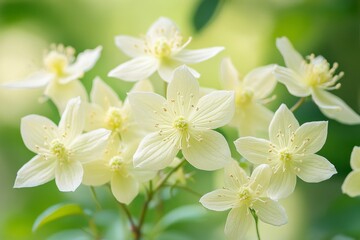 Obraz premium Delicate Light Yellow Flowers Surrounded by Green Foliage in Spring