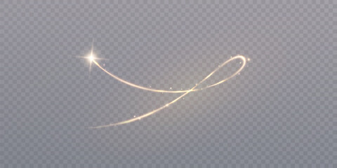 Golden magic comet with many sparkling bright shimmering light effects. Magic golden swirl for web design and fairy decoration vector png © MAKSYM