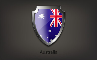 Metal shield with flag of Australia. Vector