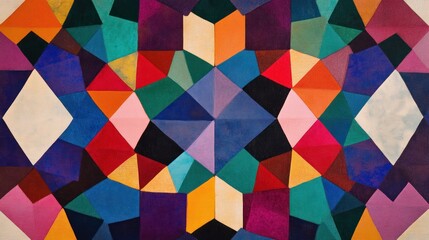 A vibrant abstract composition featuring geometric shapes and bold colors.