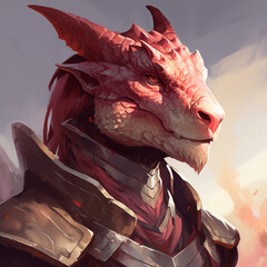 Portrait of a red female dragonborn from a fantasy world.