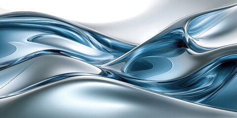 Abstract 3d render background with fluid shapes and blue metallic reflections. modern luxury illustration suitable for backgrounds.